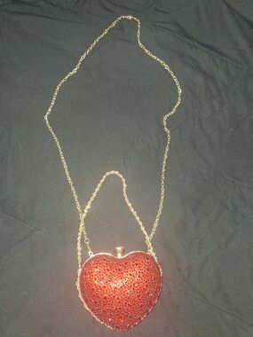Red Heart Crystal Crossbody Bag - Gold Chain